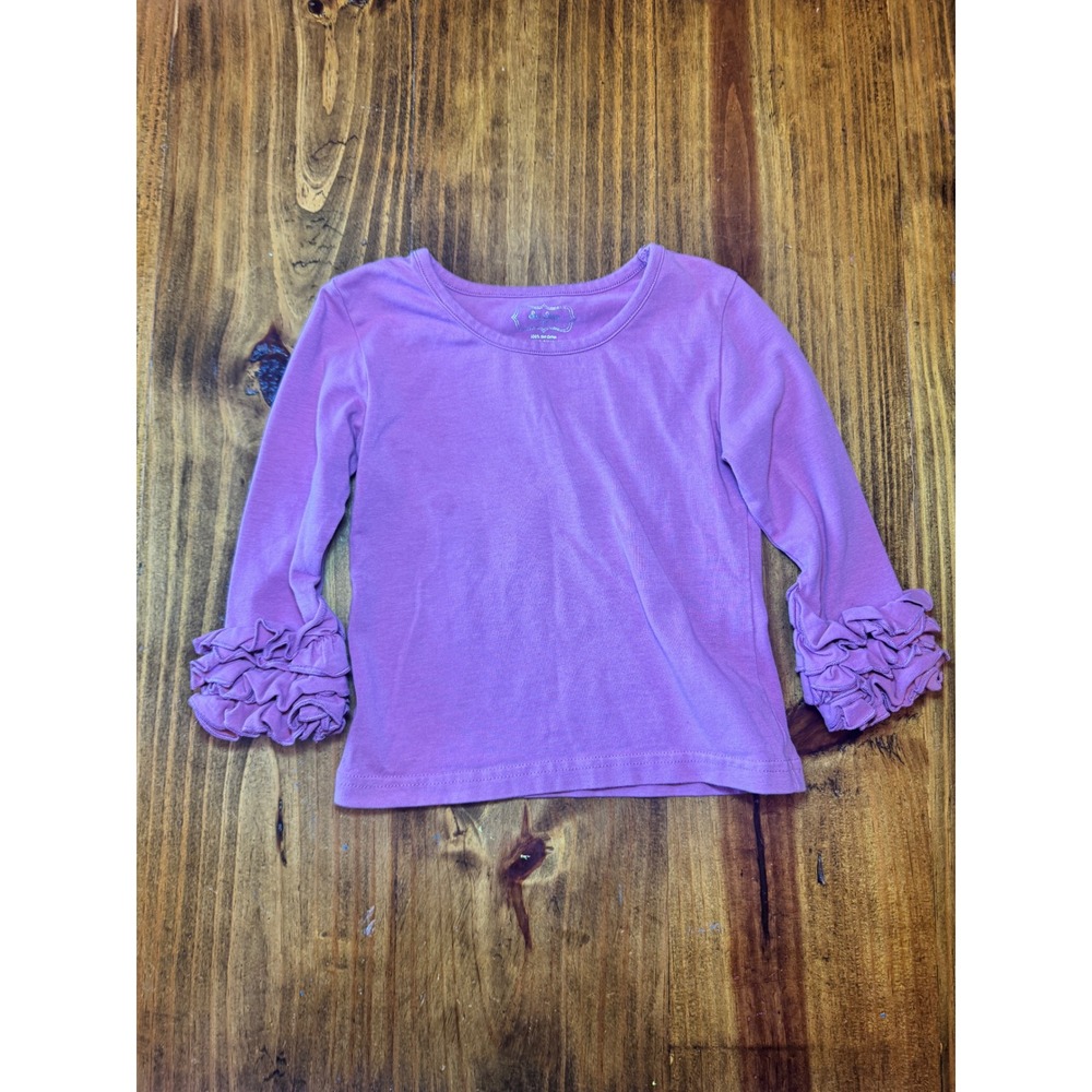Sew Sassy Girls Purple Ruffle Cuff Long Sleeve Cotton Top 18M